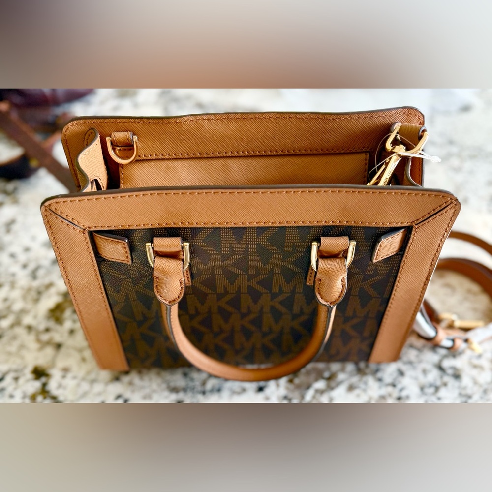 Michael Kors Signature Brown and Tan Dillon Small Satchel - Picture 3 of 14